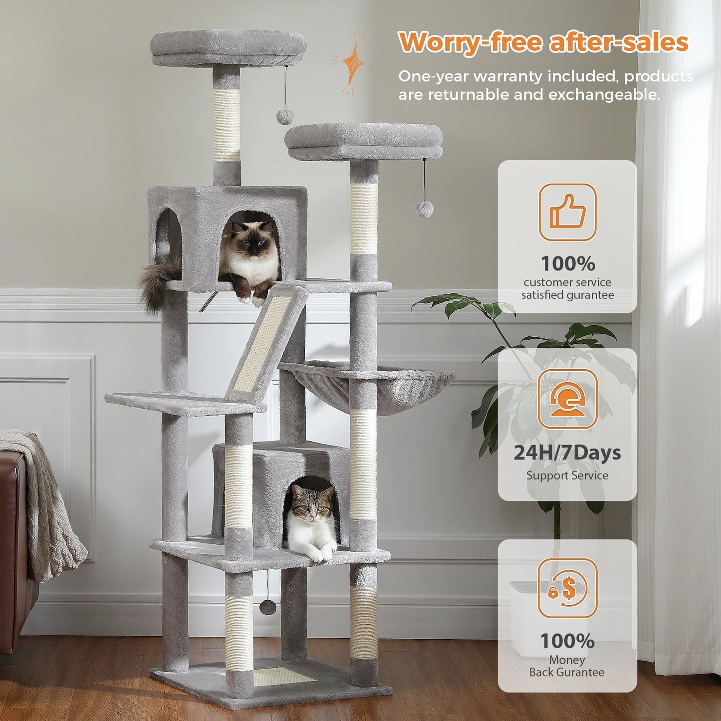 Castillo para gatos con rascador y 3 o 4 alturas.