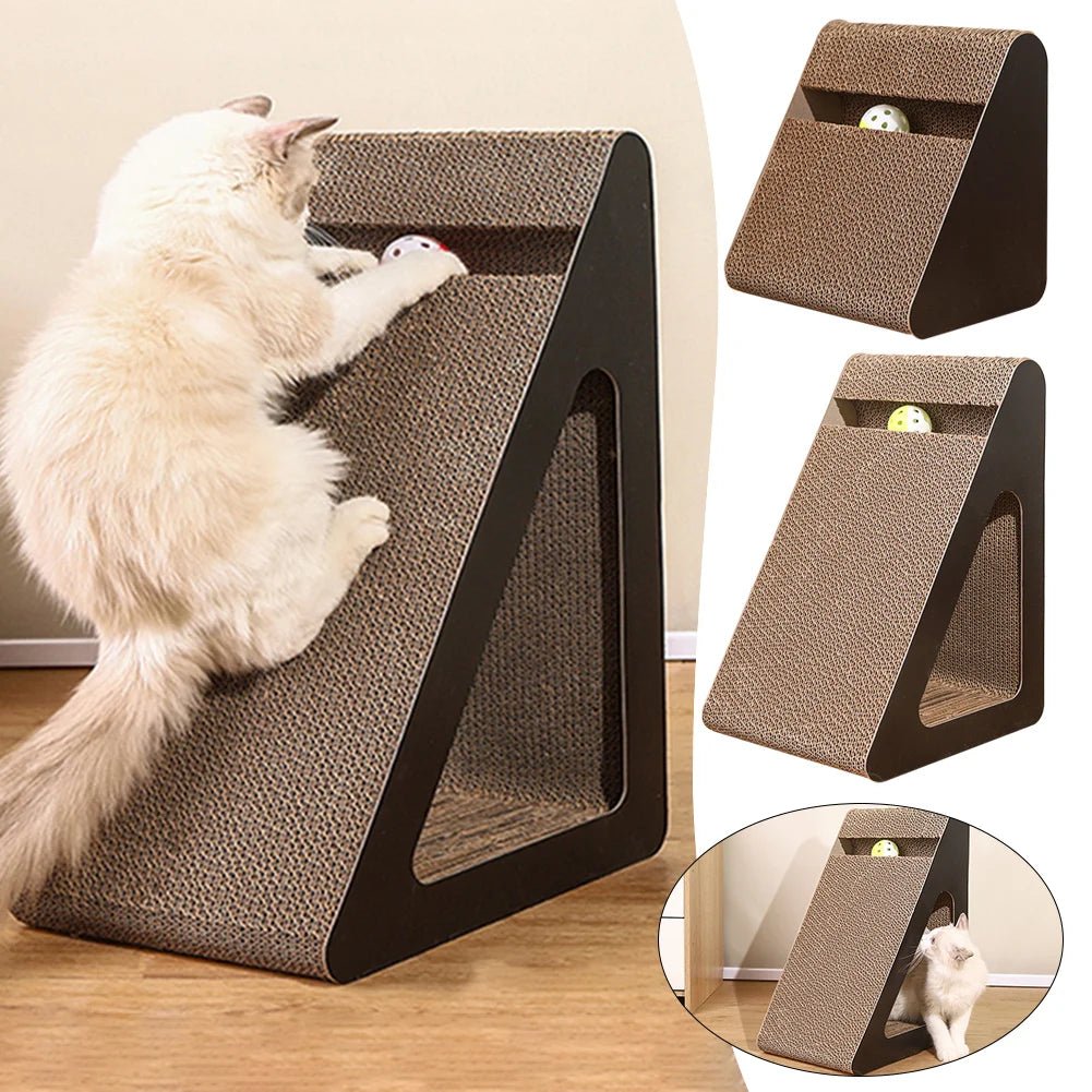 Rascador para gatos 2 en 1 con forma de triángulo y bolas giratorias para el estrés. - PawPetty
