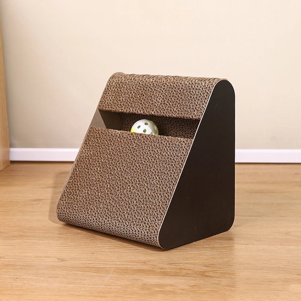 Rascador para gatos 2 en 1 con forma de triángulo y bolas giratorias para el estrés. - PawPetty