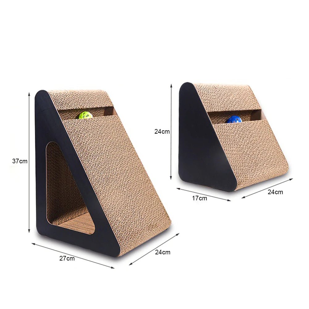 Rascador para gatos 2 en 1 con forma de triángulo y bolas giratorias para el estrés. - PawPetty
